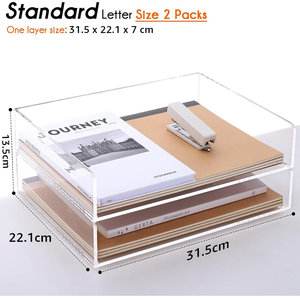 1-Piece Acrylic 4-Tier Paper Organizer Tray, 35 x 26 x 26 cm, Clear File Storage Rack for Desk, Office Accessories, School Supplies, Document Sorting