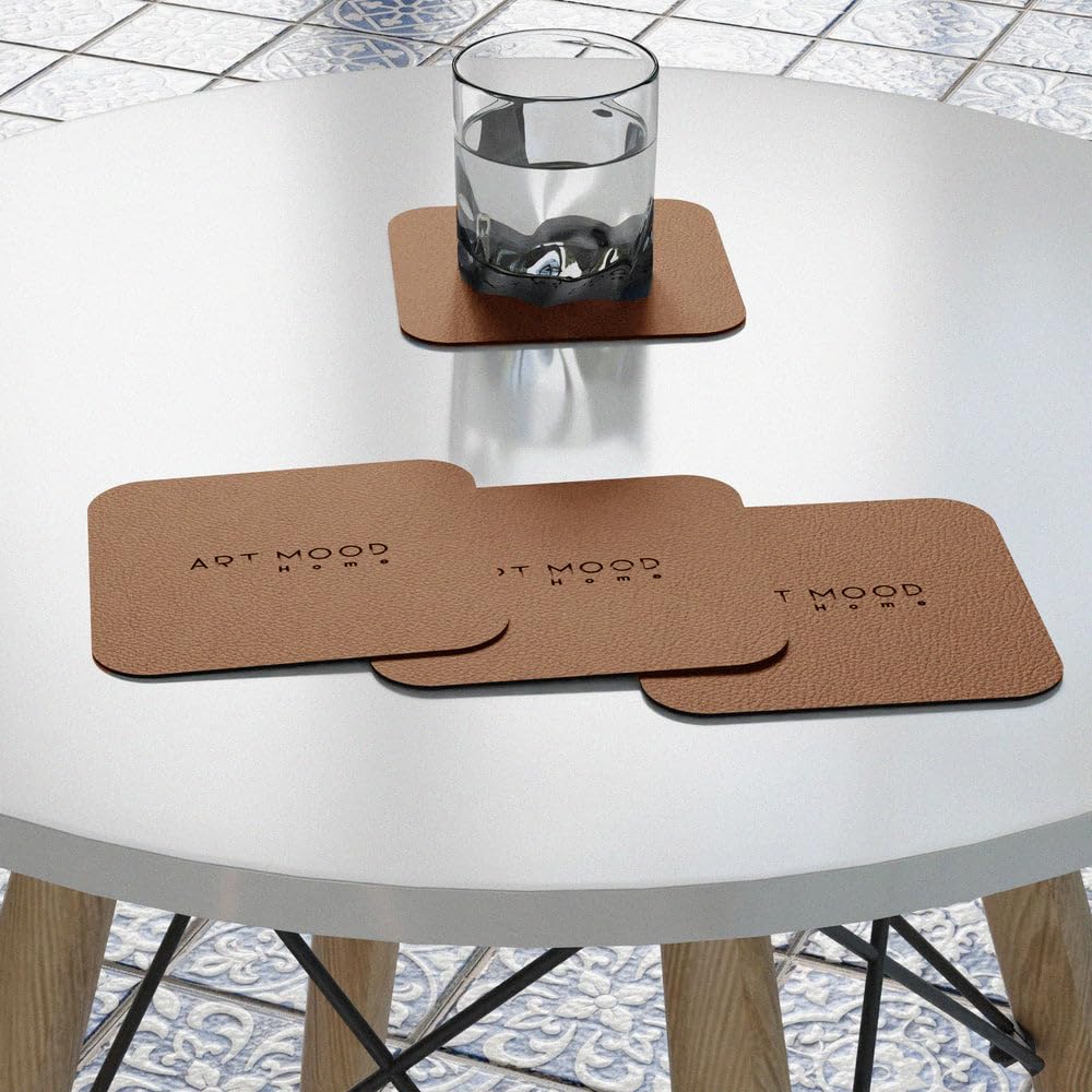 Leather Coaster Set - Premium Faux Leather Coasters with Stylish Touch, Heat-Resistant and Scratch-Proof - Perfect for Coffee Tables, Dining, and Home Decor, Set of 4
