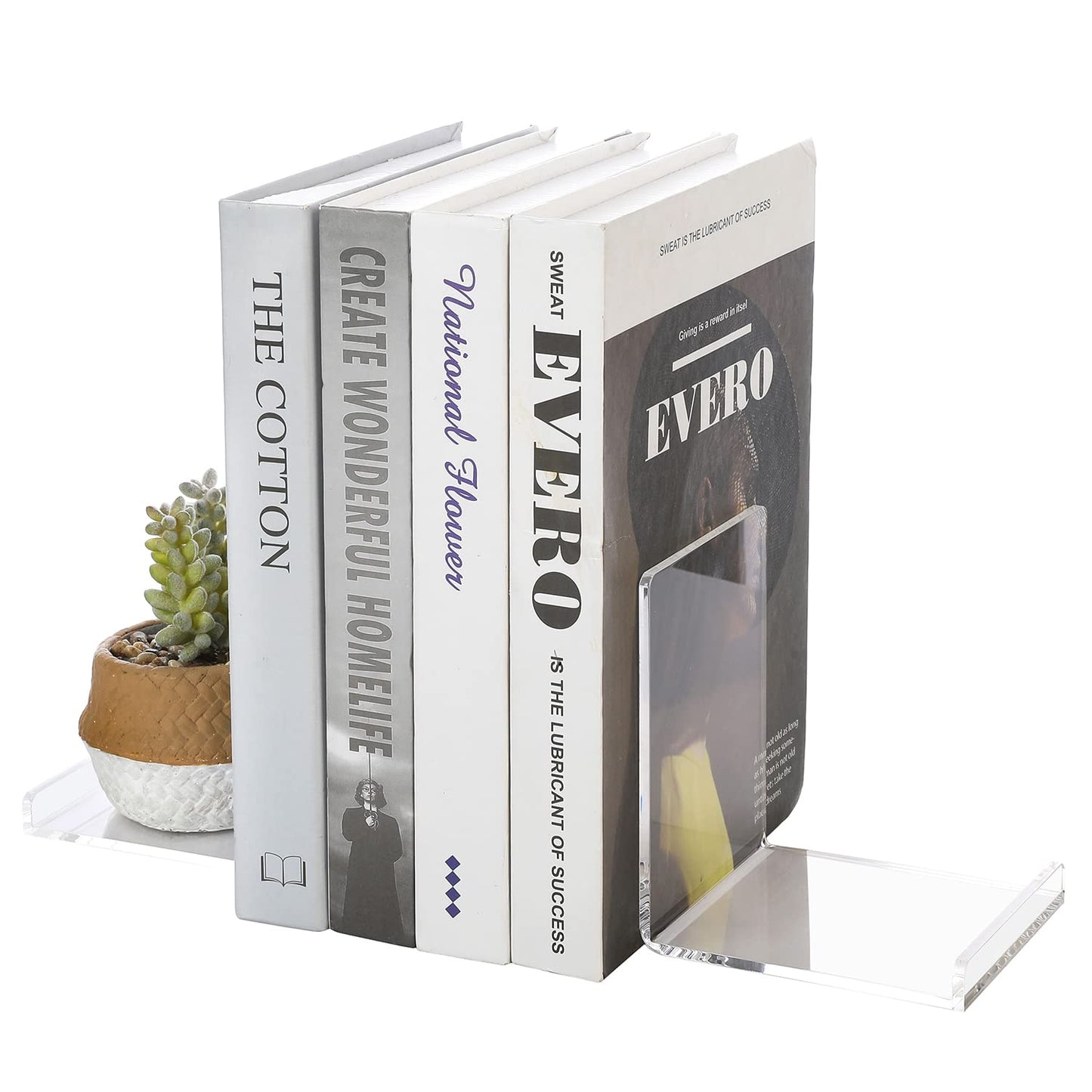 2-Piece Clear Acrylic Bookends Set, 10.4 x 8.9 x 12.5 cm L-Shaped Transparent Book Holders for Office, Home, Library, and Desk Shelf Display