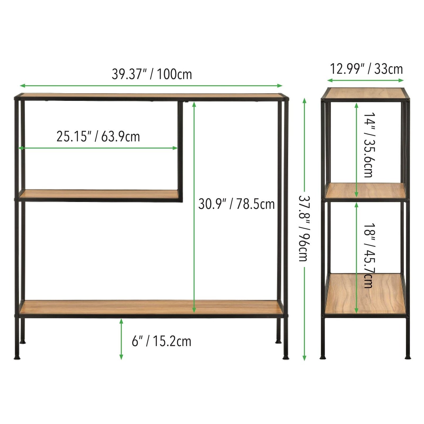 Modern Wood Console Table with Shelf - Sturdy Metal Frame - Furniture Unit for Living Room, Bedroom, Hallway, Entryway - Adjustable Feet, Water-Resistant, Wood Top - Black/Nordic Walnut