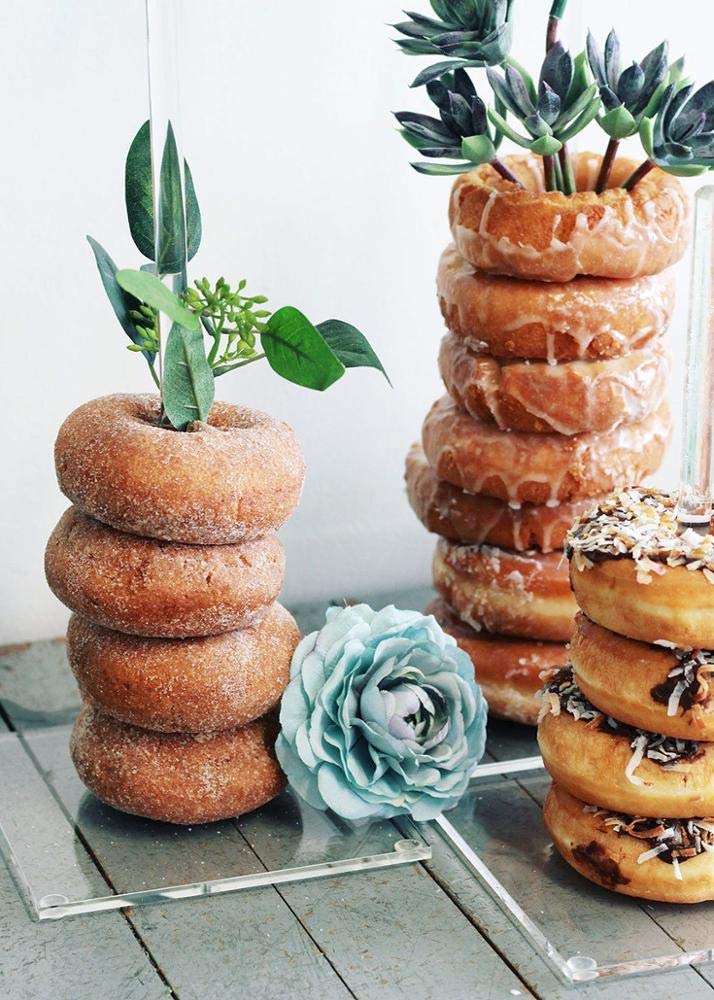 Acrylic Donut Stand Set of 6, Clear Removable Display Stands, Non-Slip Base, 25cm and 39cm Donut Bar Holder for Wedding Birthday Party Dessert Table Bagels Pretzels Decor