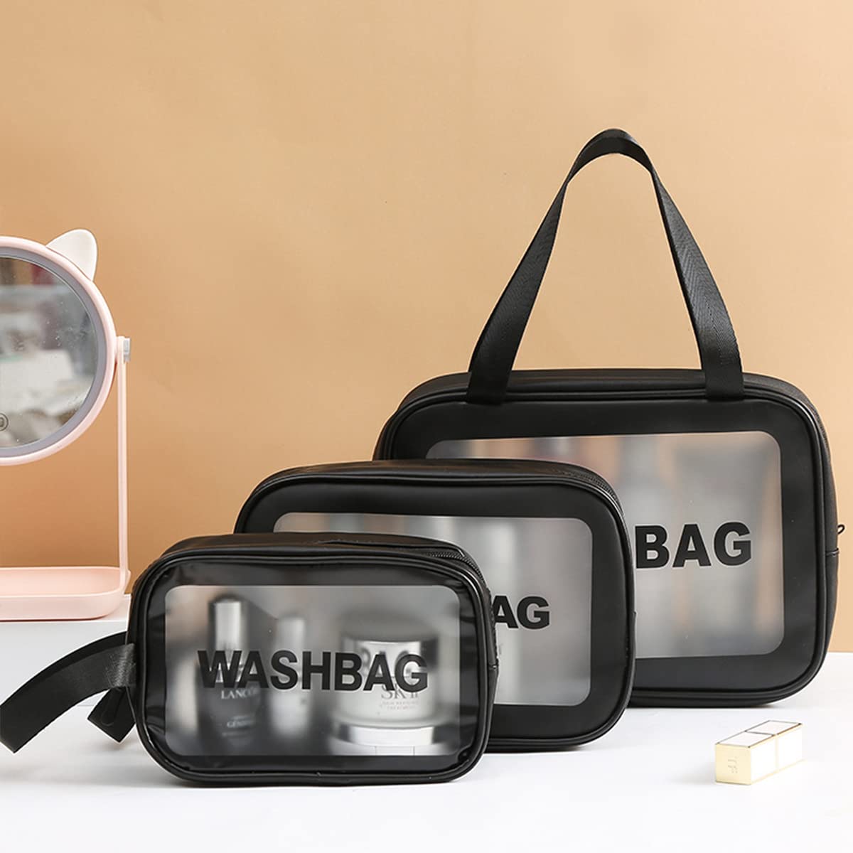Clear Toiletry Bag Set of 3, Transparent Makeup Cosmetic Bags, Travel Wash Pouch for Women,Waterproof Organizer for Toiletries, Skincare, and Accessories