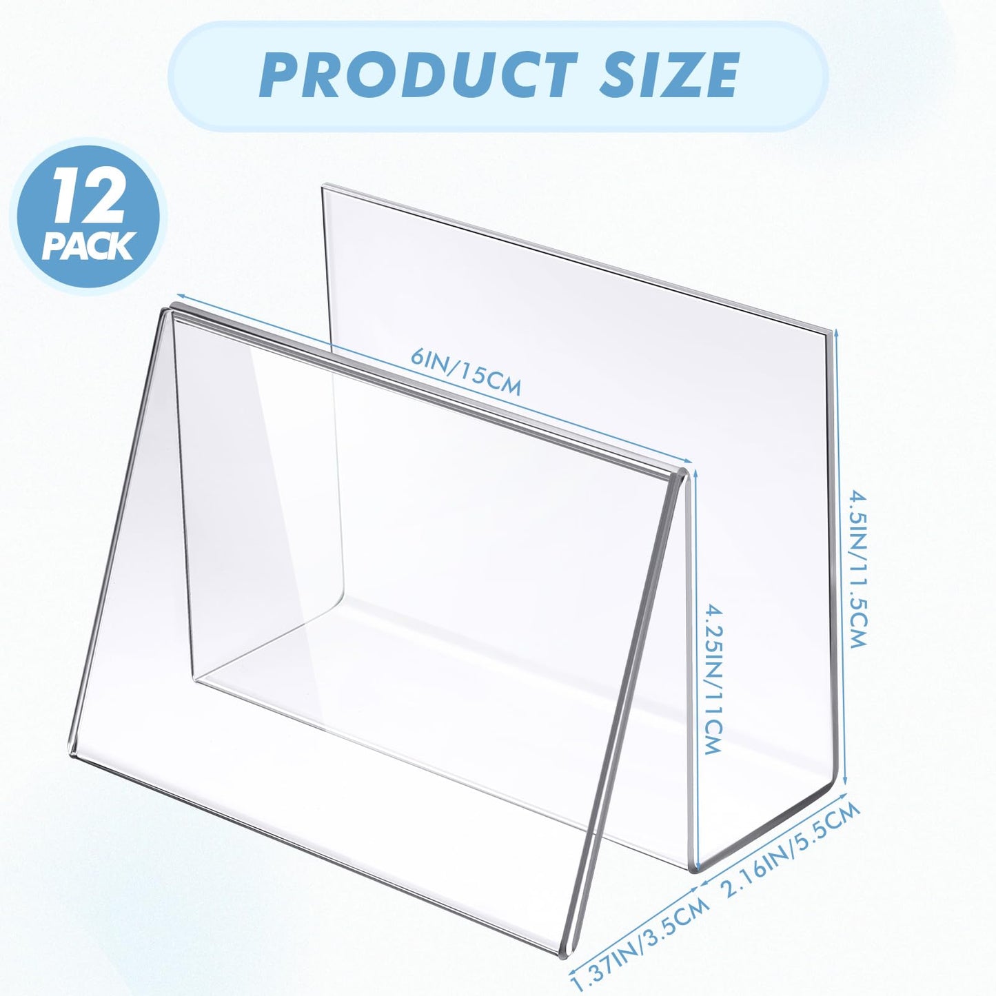 Clear Acrylic Postcard and Business Card Holder Set, 12 Pcs Display Stands for Index Cards, Greeting Cards, and Office Desk Organization