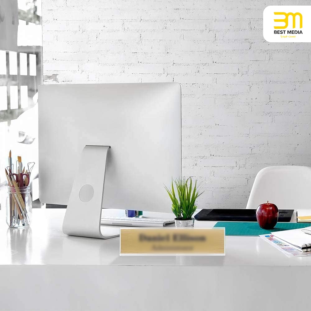 Acrylic Name Plate Holders, 6-Pack Clear Horizontal Slant Back Sign Holders, 5 x 20 cm Table Display for Desk, Office, Classroom, Event and Business Use, Blank Plastic Name Plate Holders