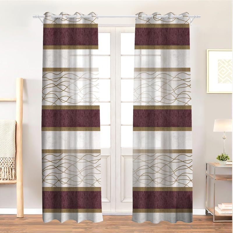 Modernistic Linen Curtain Panel - Crosswise Striped Sheer - Semi-Transparent - Steel Grommets - 1 Piece