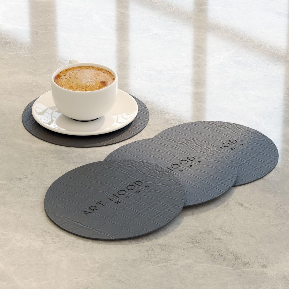 Circle Leather Coaster Set - Premium Faux Leather Coasters with Stylish Touch, Heat-Resistant and Scratch-Proof - Perfect for Coffee Tables, Dining, and Home Decor, Set of 4