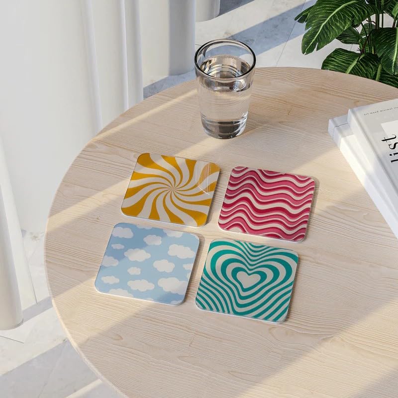 Acrylic Coaster Set of 4, 9×9 cm, Heat and Moisture Resistant Drink Coasters, Mountain Landscape Design, Acrylic for Coffee Tables Desks Dining Decor, Set of Decorative Mats