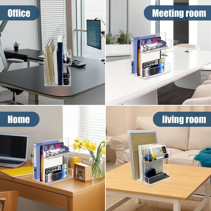 Acrylic Magazine and File Holder, Clear Desk Organizer for Mail and Folders, Modern and Sturdy Workspace Accessory and File Sorter for Office, Home, and Reception Areas