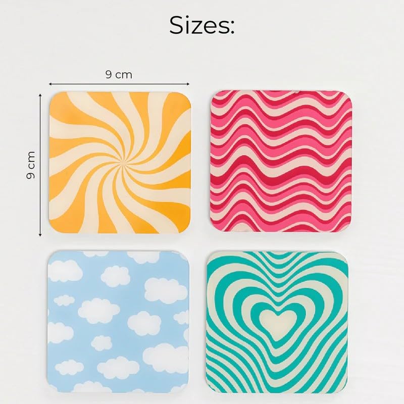 Acrylic Coaster Set of 4, 9×9 cm, Heat and Moisture Resistant Drink Coasters, Mountain Landscape Design, Acrylic for Coffee Tables Desks Dining Decor, Set of Decorative Mats
