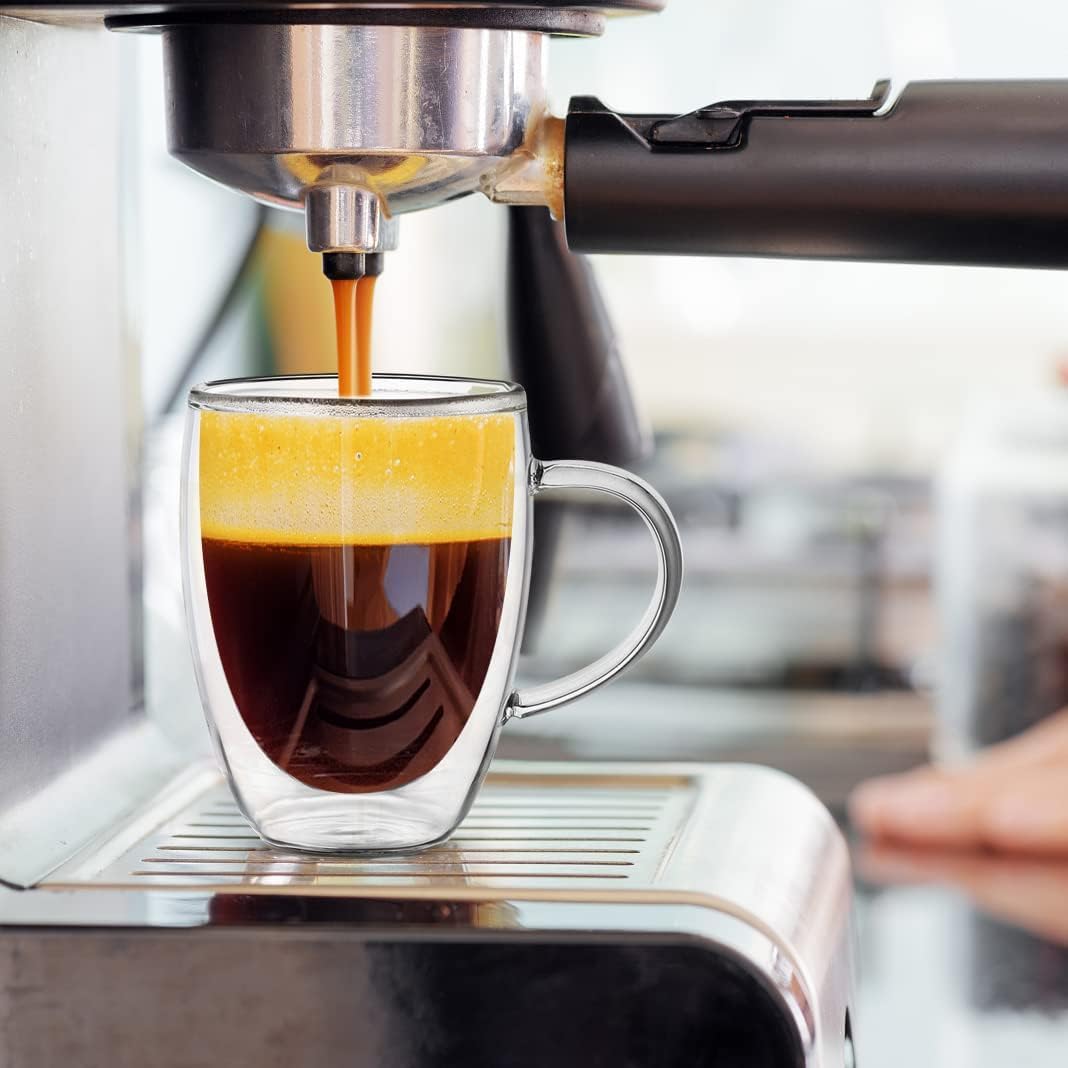 Ulrikco 350ML Double Walled Glass Coffee Mugs, Set of 4, Borosilicate Glass, Insulated, Durable, 350ML Capacity Each