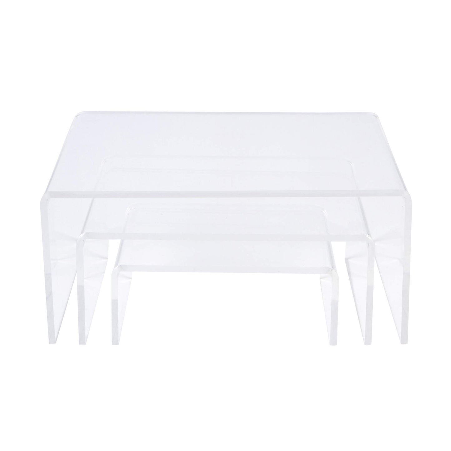3-Piece Acrylic Display Risers, Medium Clear Tiered Stand Set for Showcasing Cupcakes, Desserts, Jewelry, Figurines, Photos or Candy in Home or Retail Settings, Durable Low Profile, Clear