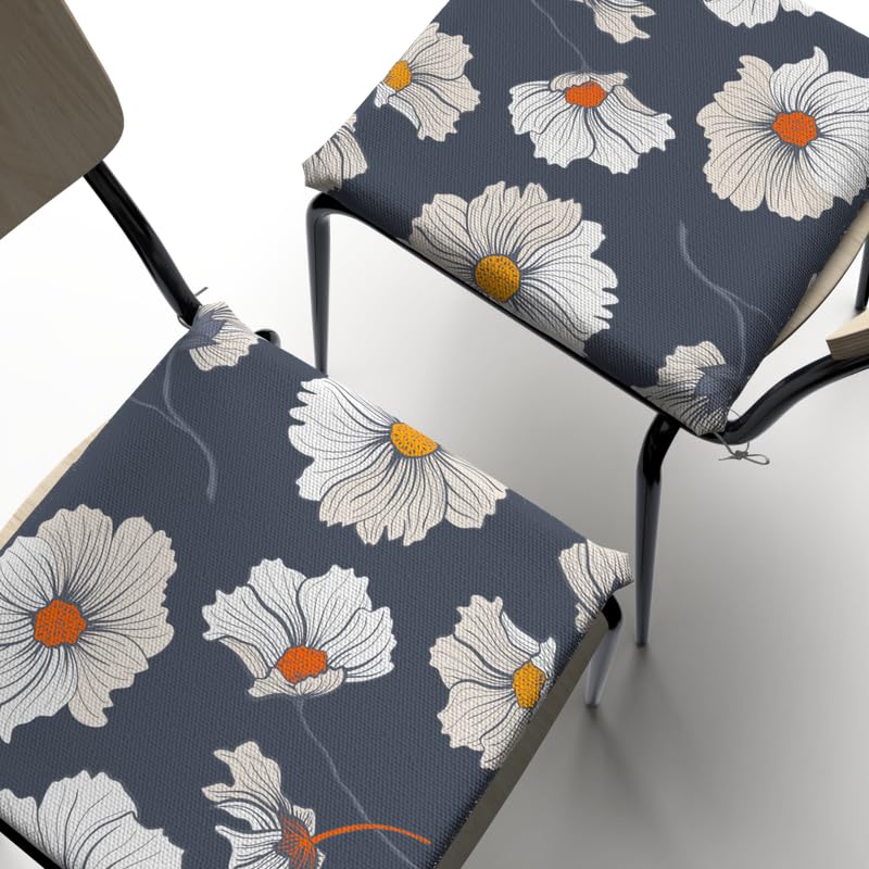 Florish Seat Pad (Set Of 2), decorative and comfortable chair cushions in Blue, White & Yellow, 40x40 cm, featuring a beautiful floral design to brighten your kitchen or dining area