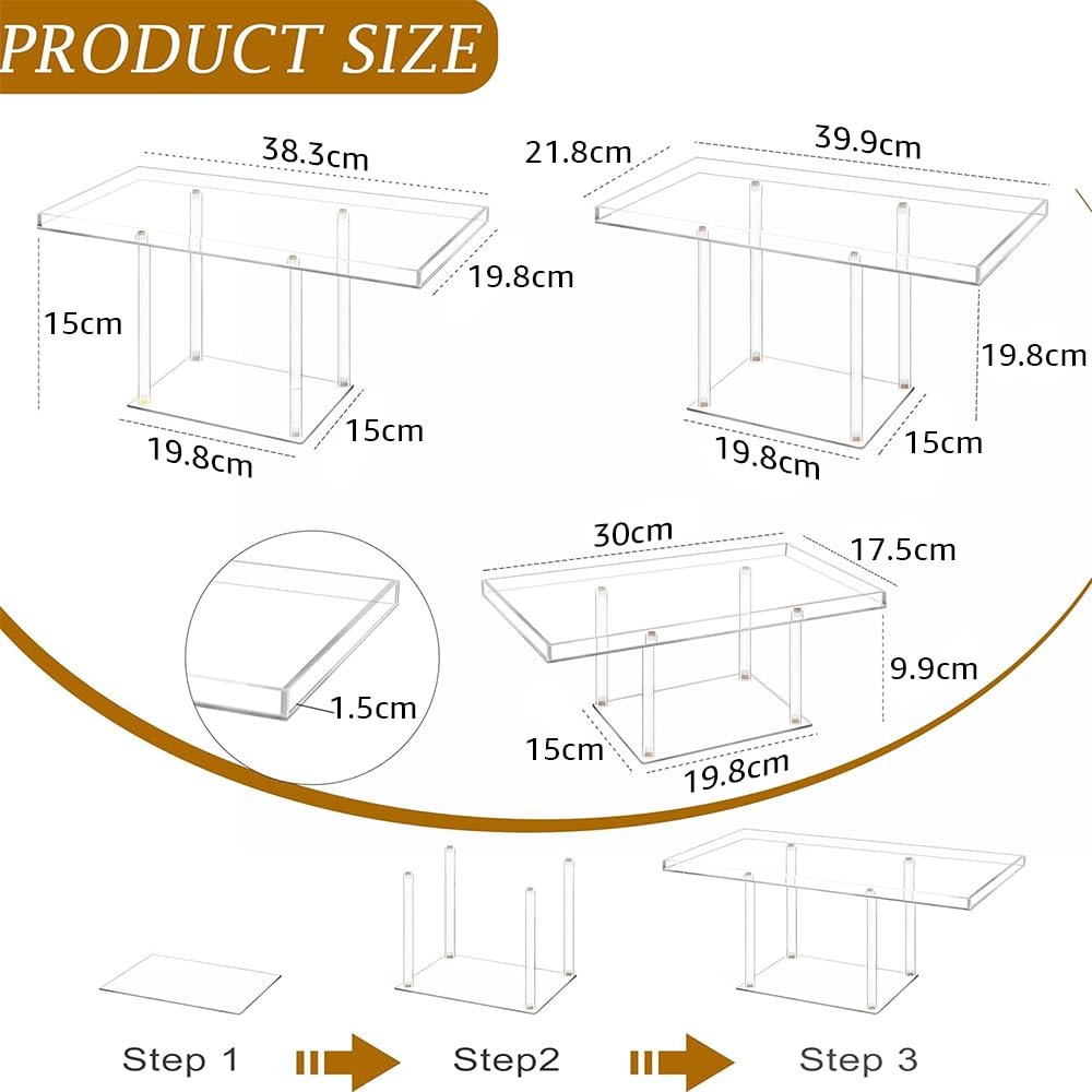 Dessert Table Display Set, 3-Piece Clear Acrylic Buffet Risers and Serving Stands, Tiered Display for Cupcakes, Pastries, Cookies, Treats and Party Food Presentation, 3 Sizes, Clear