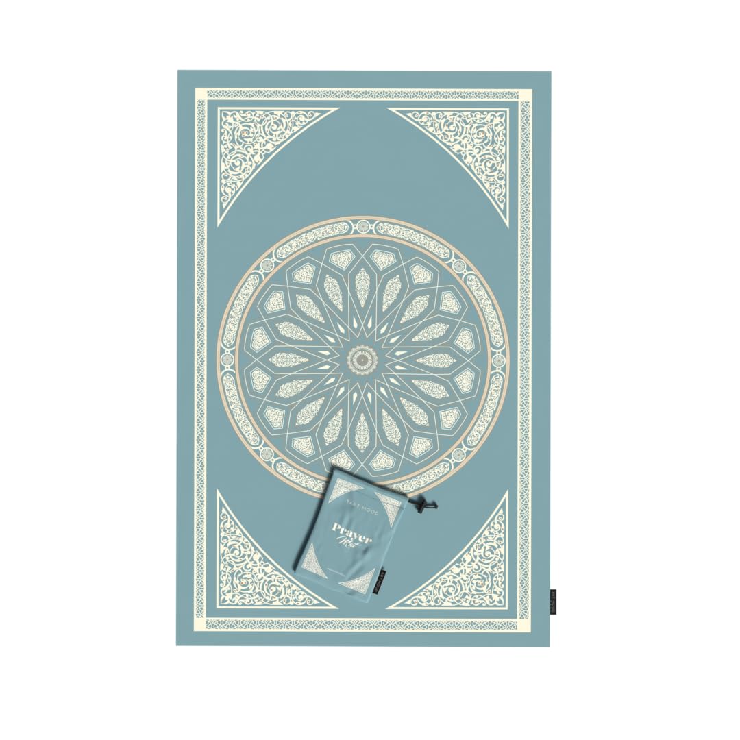 Al-Qubba Portable Prayer Mat, a Waterproof and Lightweight Travel Rug that folds to a Compact Pocket Size, Blue, a Perfect Janamaz for Muslim Prayer (Salah) anywhere, indoors or outdoors