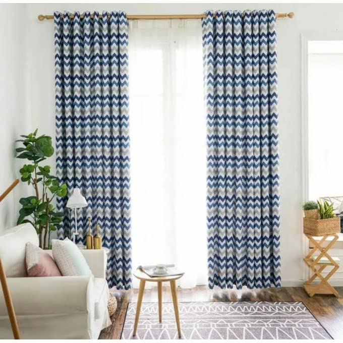 INtex CURTAINS House Luxury velvet curtains - Modern Design - Stripped Zigzag -Digital Printed - Steel Grommets - 1 Piece 140W X 230L CM Yellow * Grey