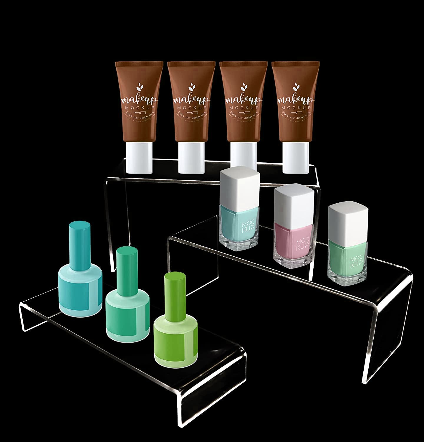 Clear Acrylic Display Riser Set of 6, 3 Sizes of Transparent Showcase Stands for Cupcakes Shoes Jewelry Cosmetics and Party Decor, Polished Edges for Elegant Display Use