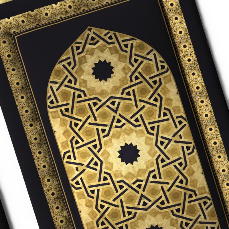 Stylish Velvet Padded Prayer Rug in Gold and Black, 68x117 cm, a soft and comfortable mat with a modern design and plush padding, offering a perfect blend of style and comfort for prayer