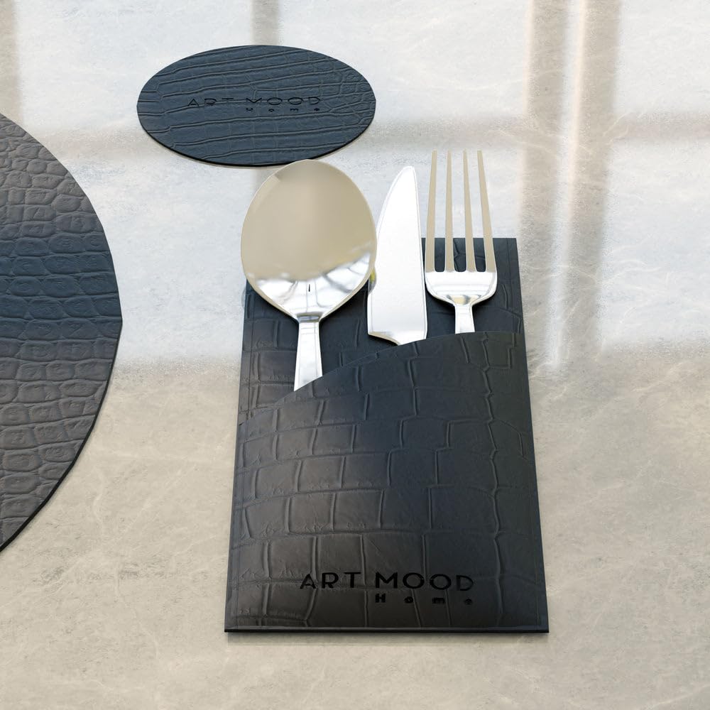 Leather Placemat Set with Coasters And Holders - Faux Leather Dining Table Protection - Heat And Scratch Resistant