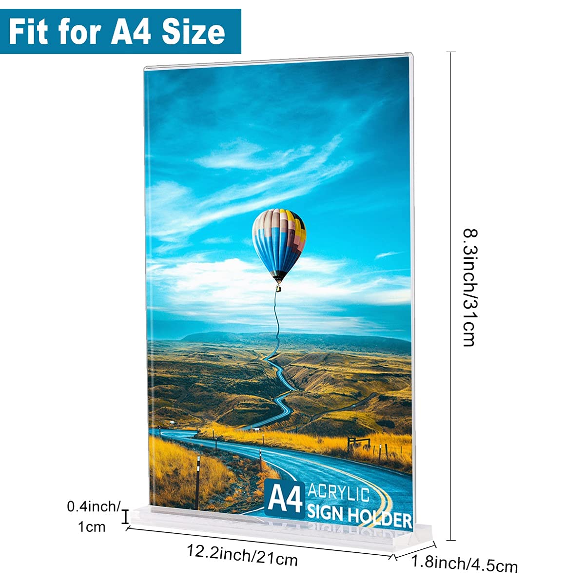 Acrylic Sign Holder A4, 6-Pack Double-Sided Clear T-Shape Display Stands for Menus, Posters, Advertisements, Flyers and Signs, Suitable for Tables in Hotels, Shops, Restaurants and Offices