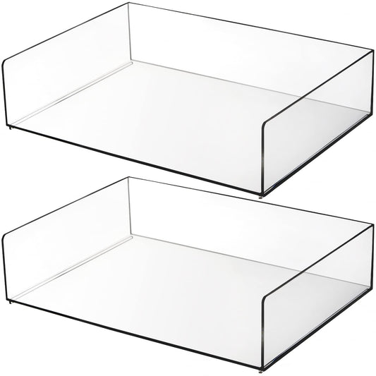 Set of 2 Stackable Acrylic File and Letter Trays, 2-Tier Clear Desktop File Organizer and Paper Holder for Documents, Books, and Magazines, Modern Office and School Supply Solution