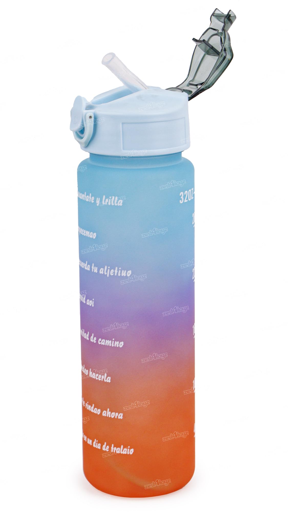 Zest 4 Toyz Water Bottle with Time Marker Sipper Strap Straw and Stickers, Leakproof Durable BPA Free Non-Toxic for Office Gym Travel Sports School for Kids Adults - 900 ml