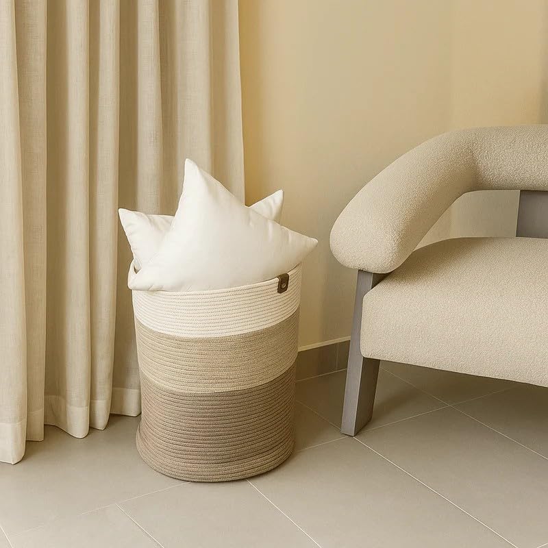 Cotton Rope Basket, Extra Large 45×50 cm, Organizer for Towels Toys Blankets Clothes, Shape-Holding Storage Bin for Bedroom Bathroom Living Room