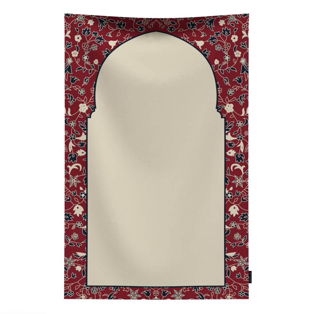 Al-Rawda Portable Prayer Mat, a Waterproof and Lightweight Travel-Friendly Rug that fits in your Pocket, Red, Durable and Comfortable for Outdoor and Indoor Use, Ensures a Clean Space for Salah