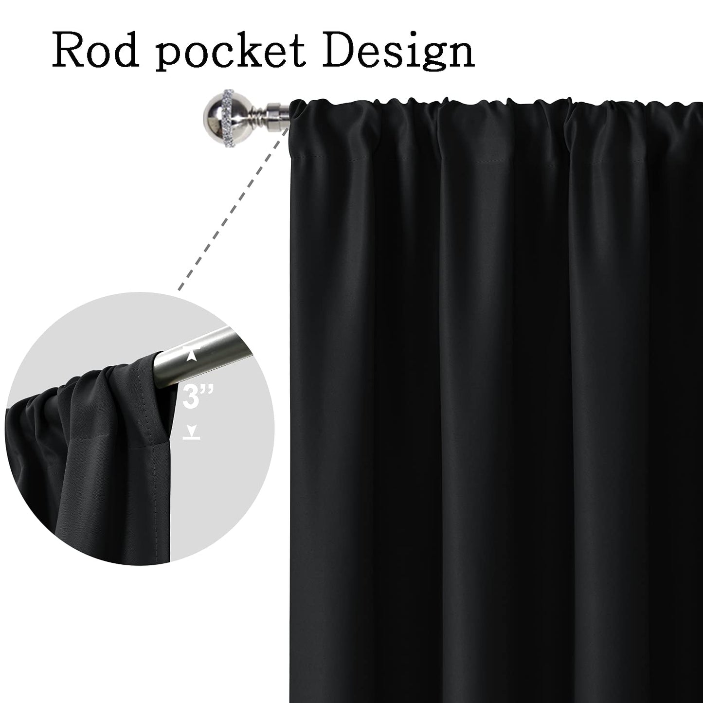 Blackout Curtains for Bedroom - Thermal Insulated Room Darkening Noise Reducing- cover pocket design - 1 panel with tie-pack