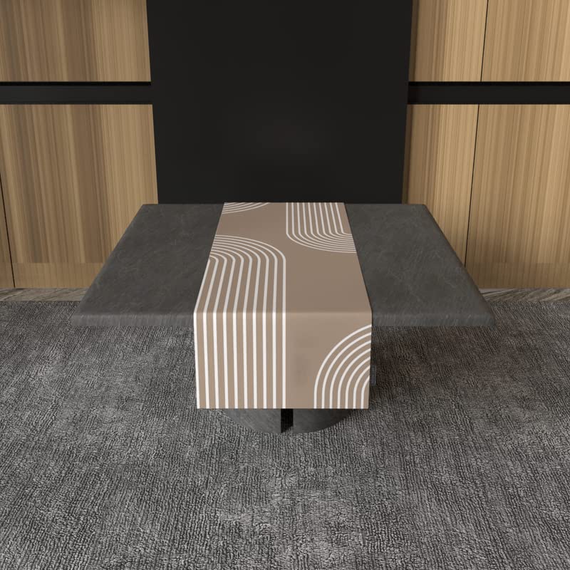 Lynn Canvas Table Runner in Beige & Blue, a 35x140 cm durable decorative centerpiece with a subtle and sophisticated modern pattern, perfect for a chic, minimalist, or contemporary table