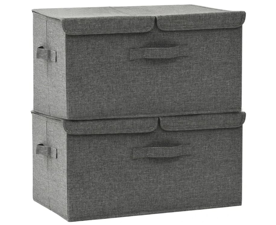 Fabric Clothes Organizer – Large Foldable Linen Storage Box with Strong Handles, Removable Divider,Durable & Spacious Closet Solution – Grey