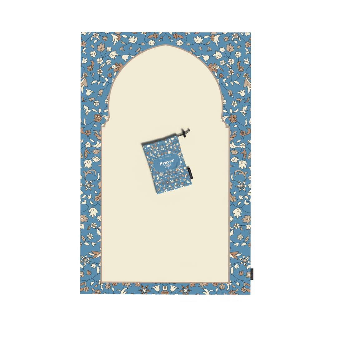Al-Rawda Portable Prayer Mat, a Waterproof and Lightweight Travel Rug that folds to a Compact Pocket Size, Blue, an Easy to Carry Janamaz for Daily Prayers at Work, Outdoors, or Travel