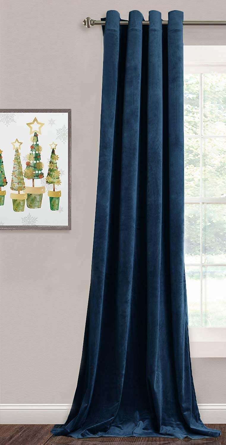 Elegant Velvet curtains - Soft Velour fabric - Steel Grommets - for living rooms - 1 piece-Navy