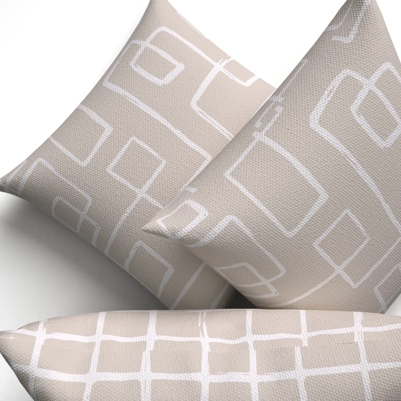 Haven Set Canvas Cushion Cover in Beige & White, a durable decorative pillow with a serene and minimalist design, 40x40 cm, ideal for creating a calm and tranquil atmosphere in your home