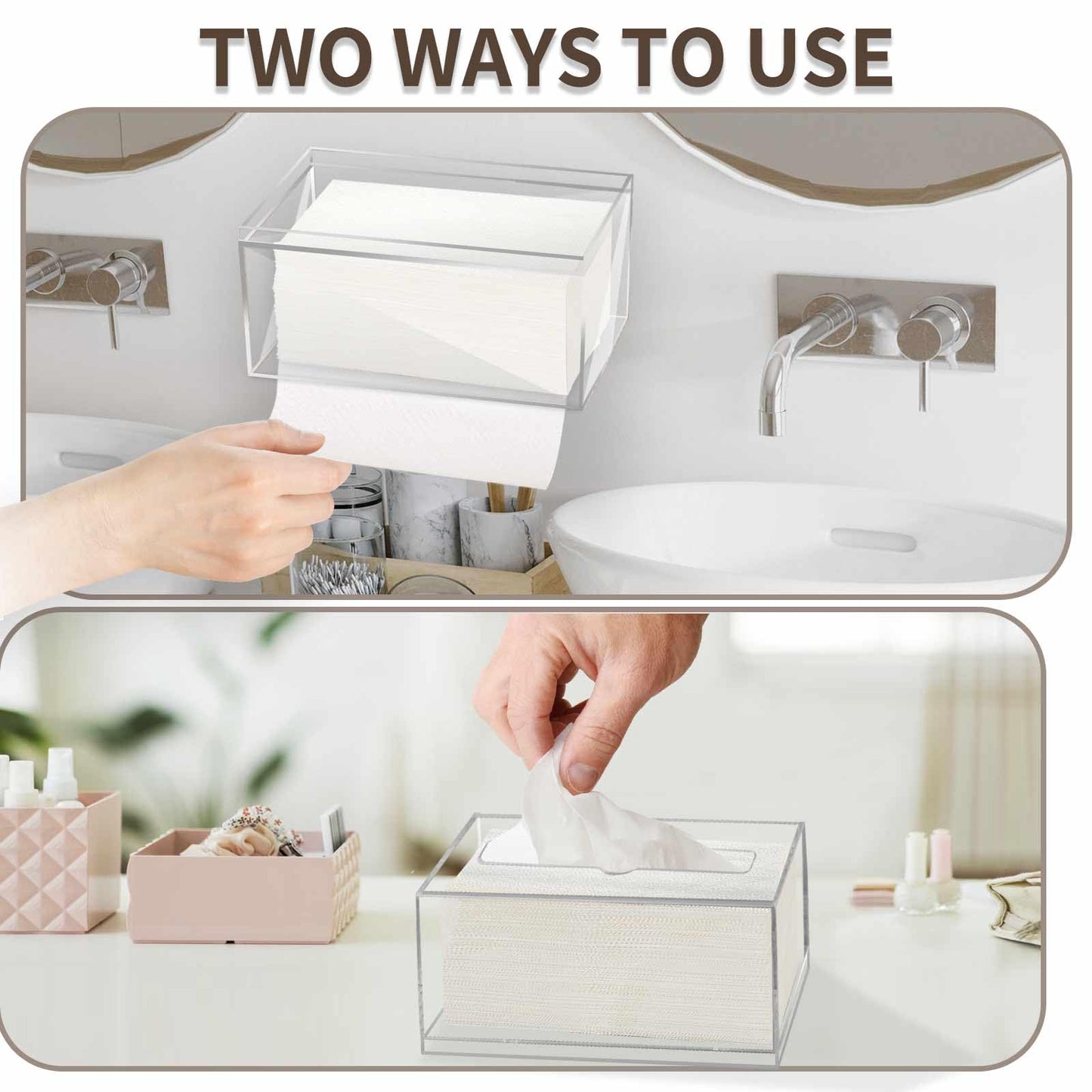 Clear Acrylic Disposable Face Towel Holder, Wall Mount or Tabletop Dispenser for Ourmed Life Towels, Modern, Hygienic Bathroom Storage for Cotton Pads and Tissues.