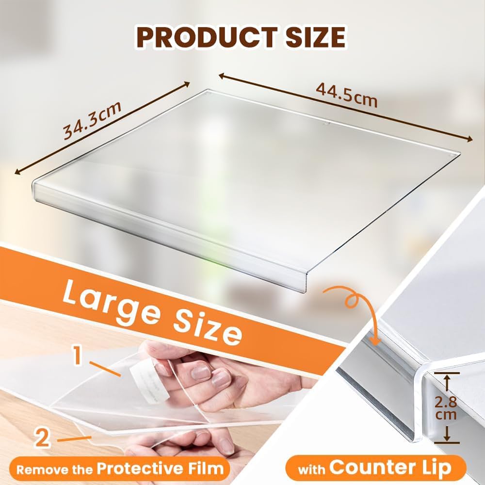 Large Clear Acrylic Cutting Board with Counter Lip (44.5x34.3cm), Non-Slip See-Through Chopping Board and Countertop Protector, Modern Kitchen Essential and Decor Gift