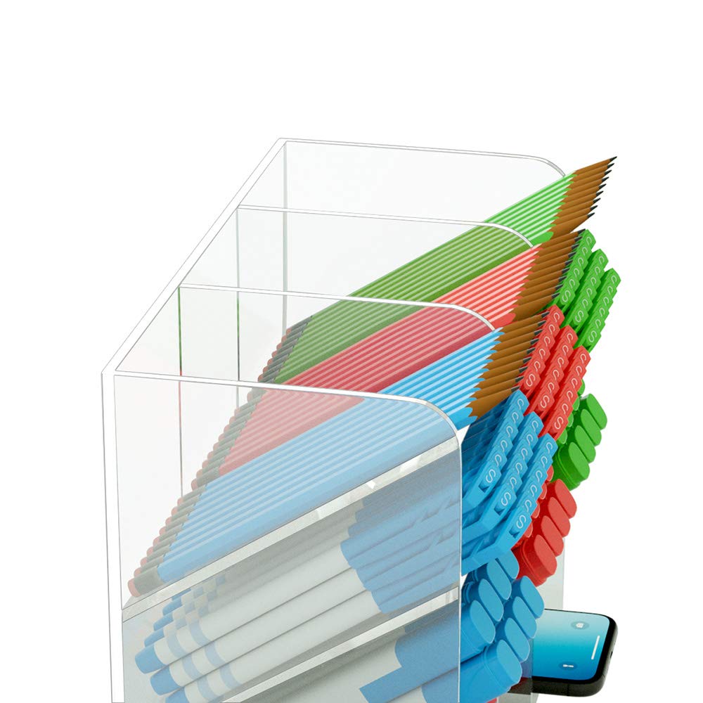 Clear Acrylic Desk Organizer and Pen Holder, 12-Compartment Pencil Caddy for Office and School, Versatile Makeup Brush Organizer and Art Craft Supplies Storage Solution
