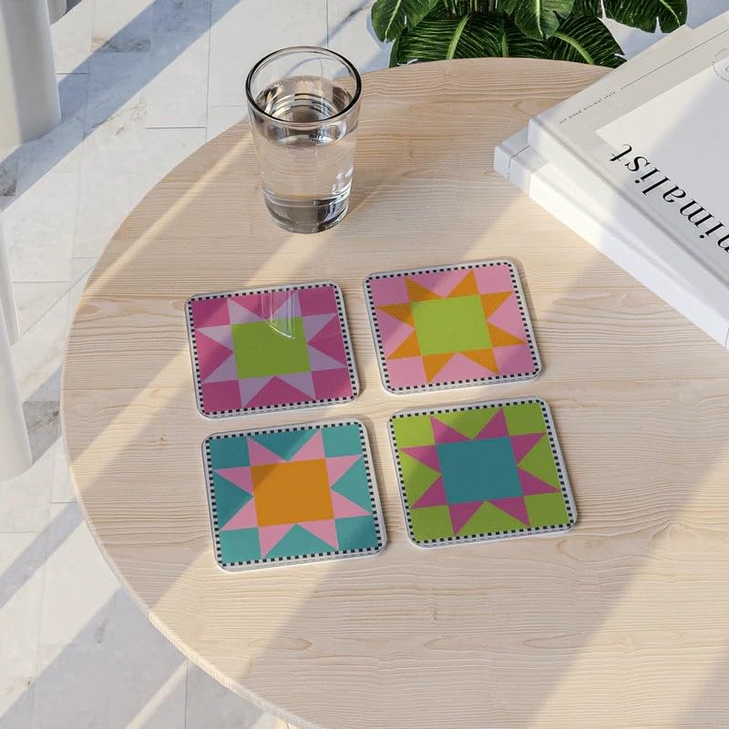 Acrylic Coaster Set of 4, 9×9 cm, Heat and Moisture Resistant Drink Coasters, Mountain Landscape Design, Acrylic for Coffee Tables Desks Dining Decor, Set of Decorative Mats