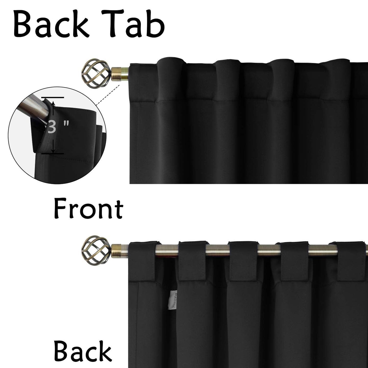 Elegant Blackout Curtains-Back Tap design-thermal Insulated fabric-for room Darkness - 1 Piece (Black 135W X 230L CM)