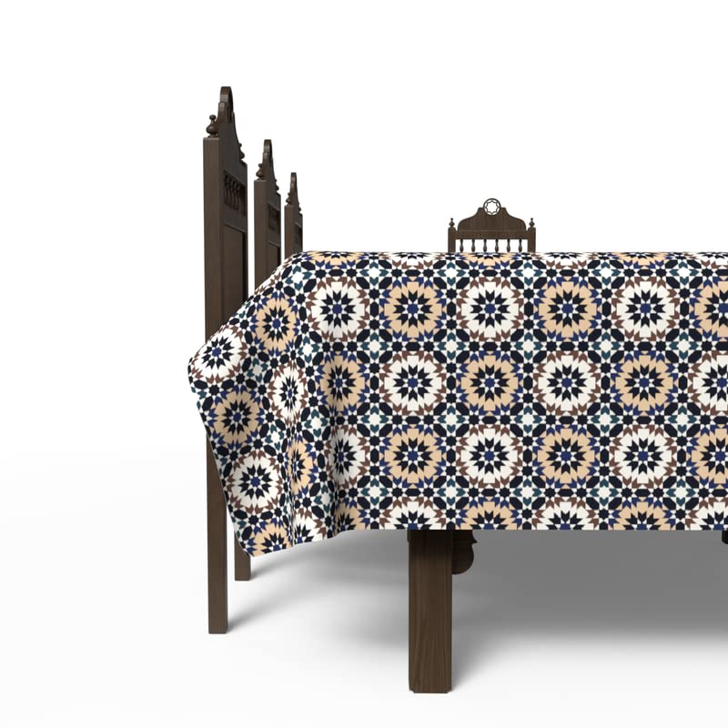 Islamic Kai Waterproof Tablecloth, a Multicolor 140x140 cm Square Table Cover made of Spillproof Polyester, a Unique and Artistic Stain-Resistant Protector for your Dining Experience