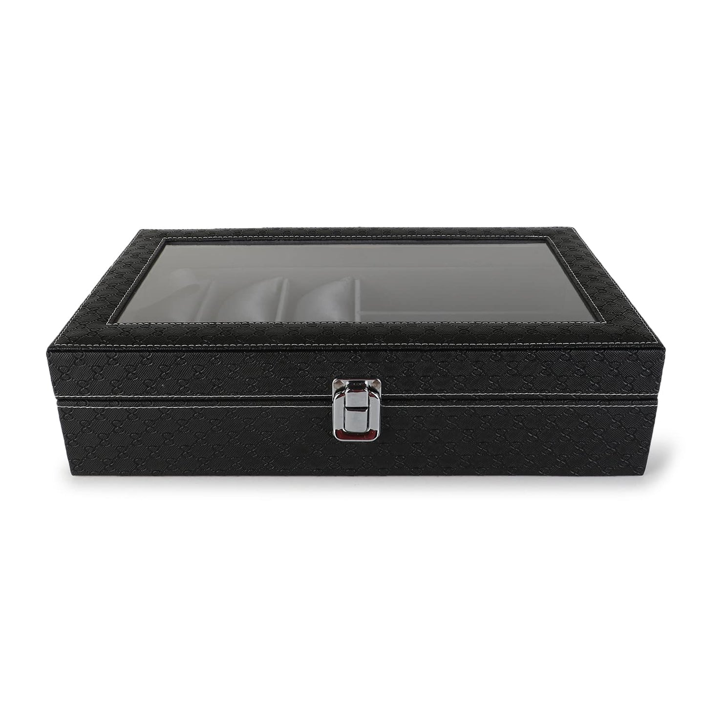 Watch Box and Sunglass Case Organizer, 6 Watch Slots, 3 Sunglass Compartments, Elegant Black and Gray Design, Premium Leather Look, Perfect Gift for Men and Women