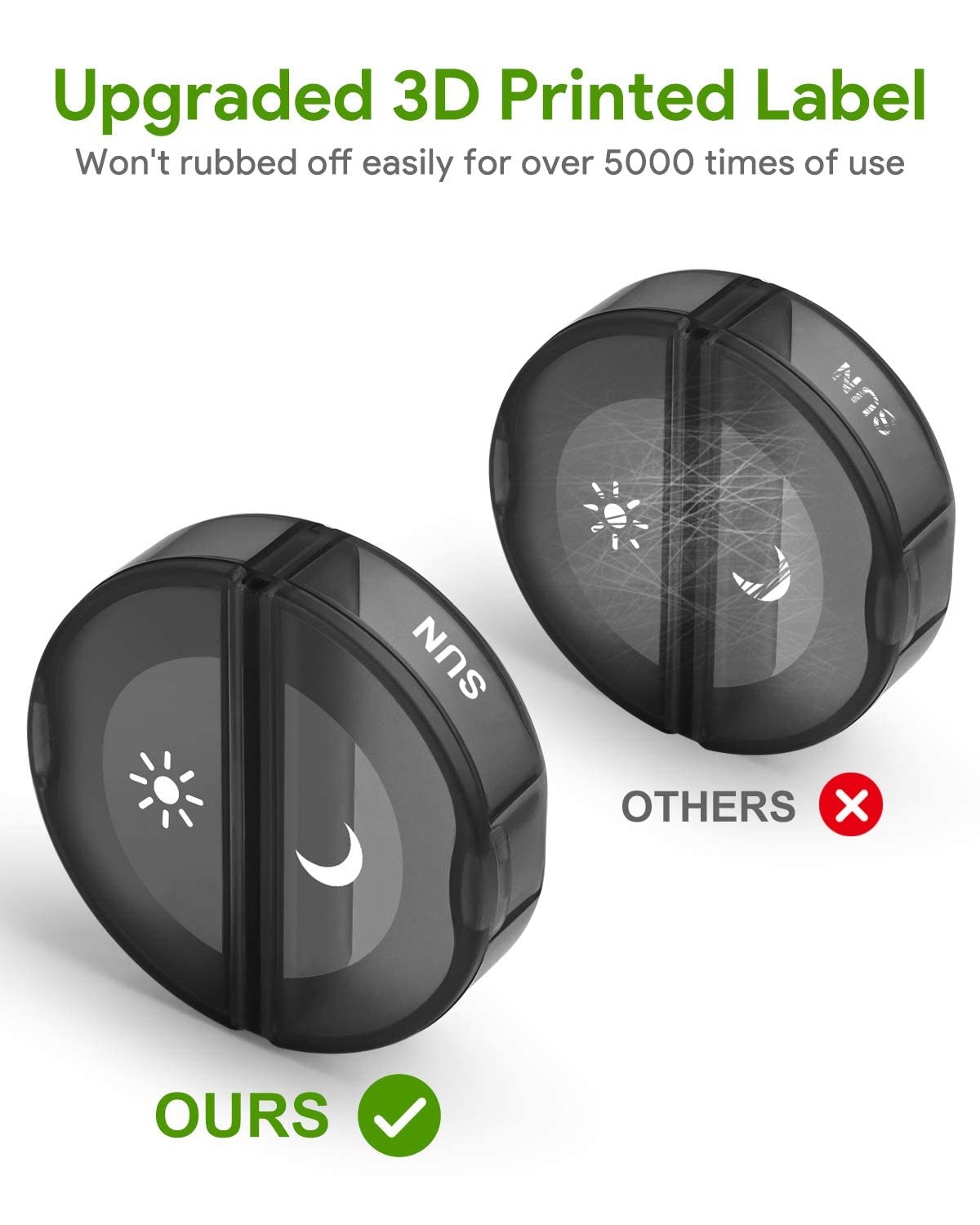 Pill Organizer 2 Times a Day, Weekly AM PM Pill Box, Large Capacity 7 Day Pill Cases for Pills/Vitamin/Fish Oil/Supplements (Black)