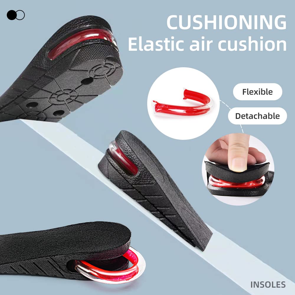 XINIFOOT Height Increase Insole 3-Layer Air Cushion Heel Insert Lift Shoes Insole for Men and Women Invisible Elevator Adjustable Insoles, Black, Half Pad