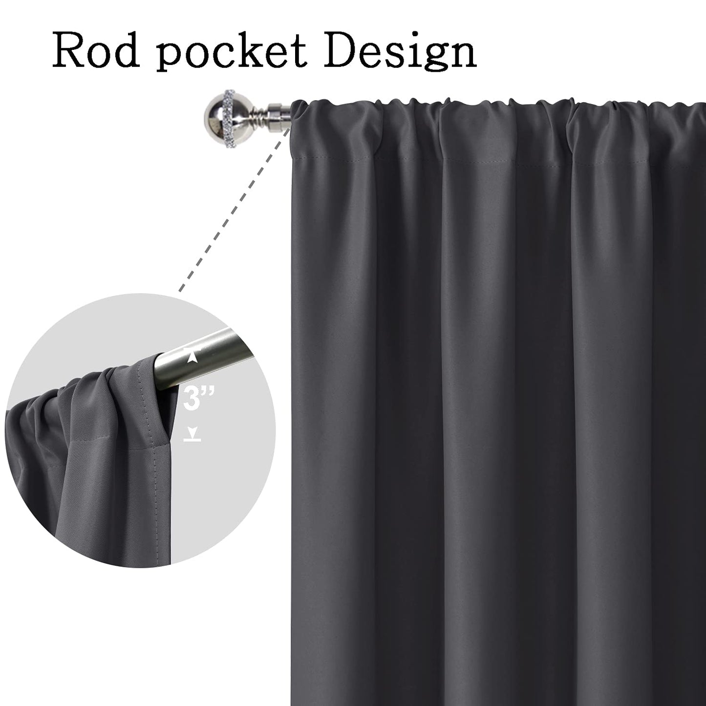 Blackout Curtains for Bedroom - Thermal Insulated Room Darkening Noise Reducing- cover pocket design - 1 panel with tie-pack