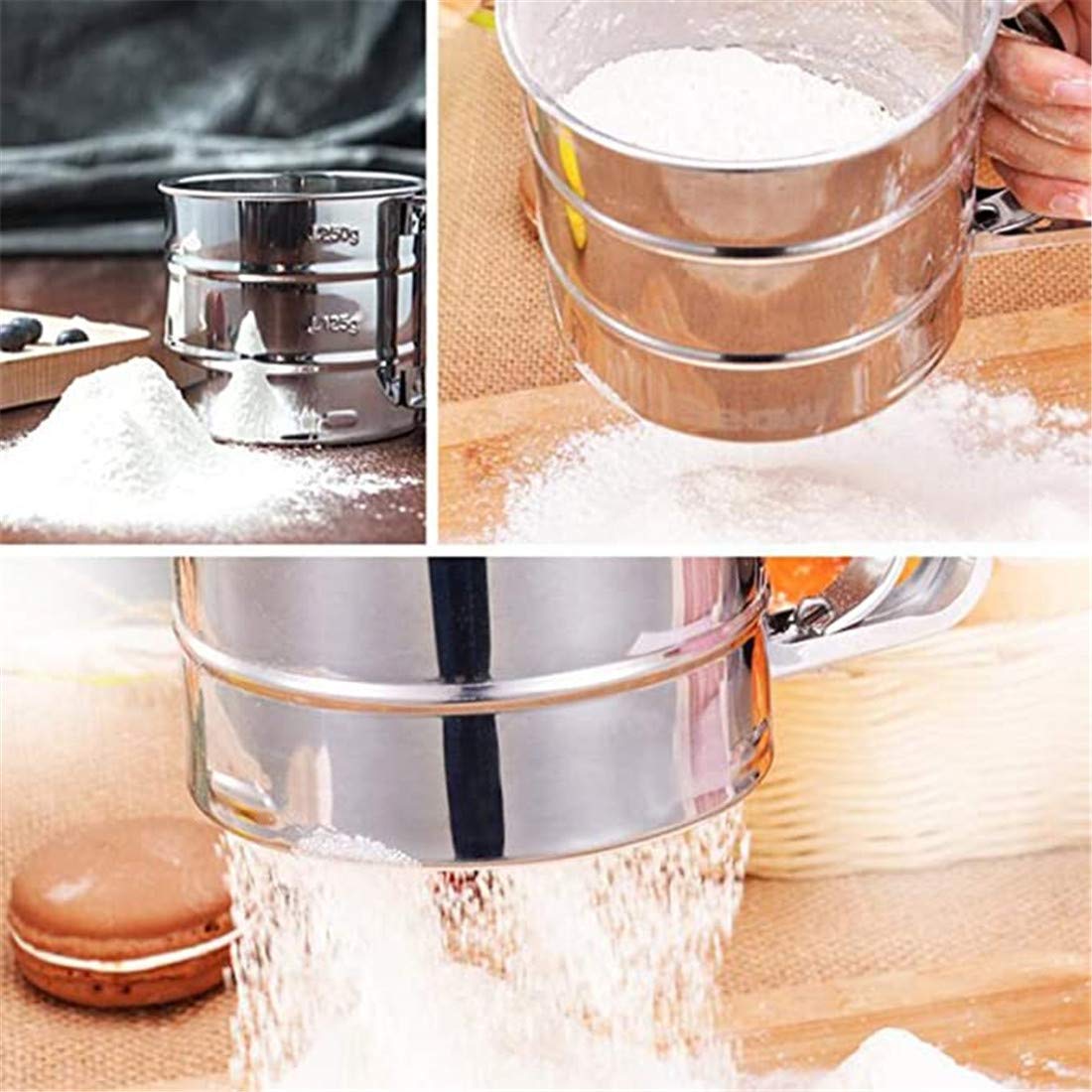 YUNNUO Stainless Steel Flour Sieve, Manual Hand Sieve, Fine Mesh Sieve, Sifting Flour and Icing Sugar with Handle Flour Shaker - Flour Sifter Hand Held - Bake & Decorate Cakes, Pies(Silver)