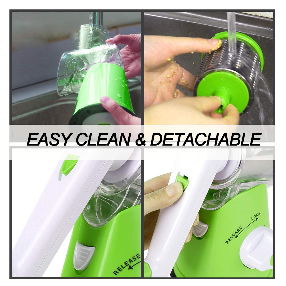 مبشرة جبن يدوية دوارة - قطاعة ماندولين دائرية بقاعدة شفط قوية، قطاعة خضراوات، مطحنة مكسرات، مفرمة جبن متعددة الأغراض