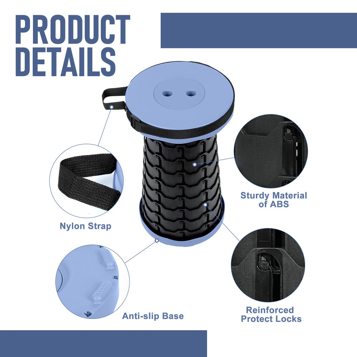 كرسي سفر بلاستيكي محمول قابل للطي والسحب، مقعد قابل للطي بتصميم رائع، خفيف الوزن وقابل للتعديل للتخييم وصيد الأسماك والمشي لمسافات طويلة والبستنة والاستخدام في الهواء الطلق