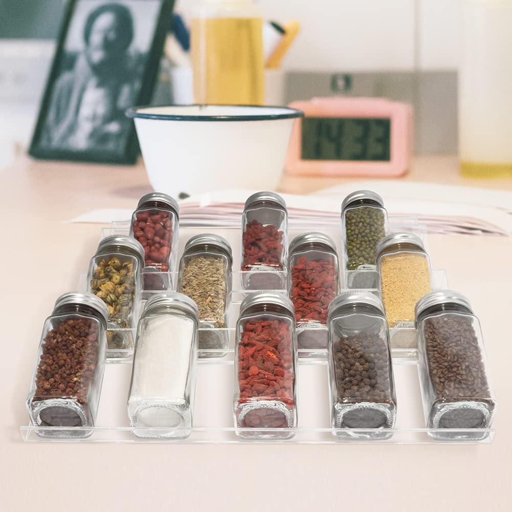 2-Pack Acrylic Spice Drawer Organizer, 3-Tier Clear Expandable Insert Tray for Cabinets, Pantry, or Countertop, Invisible Spice Rack for Kitchen Storage and Easy Access, Transparent Design