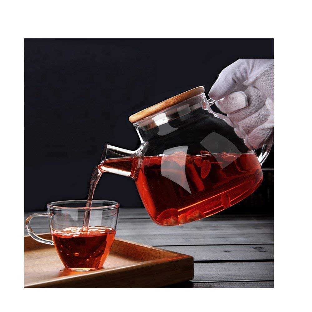 Glass Teapot with Infuser - 1000ML Borosilicate Teapot with Stainless Steel Strainer and Bamboo Lid, Stovetop Safe, Comfortable Handle, Ideal for Loose Leaf Tea And Fruit Tea