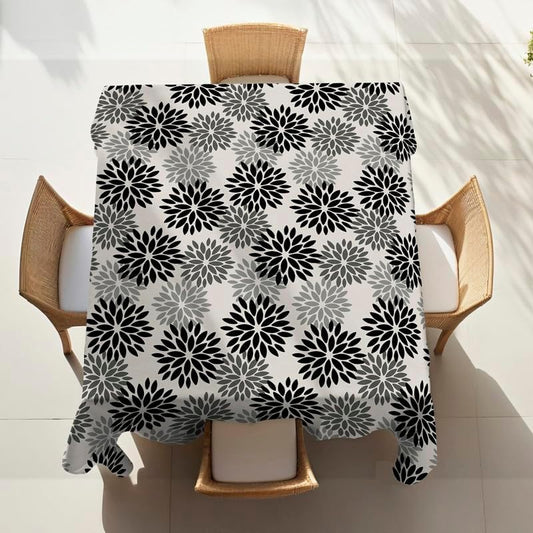 مفرش طاولة من الكتان المخملي بنقشة زهور - نسيج منسوج - فائق النعومة، مقاوم للانسكاب والتجاعيد - قطعة واحدة - أسود × رمادي