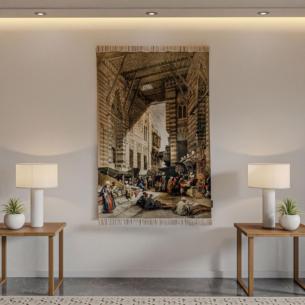 Wall Rug – Islamic Wall Hanging – Decorative Woven Tapestry for Home, or Office – Soft Fabric with Fringe – Religious Art – 1 Piece
